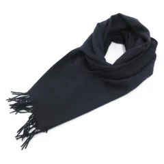 ボッテガヴェネタ BOTTEGA VENETA カシミヤマフラー ストール フリンジ ロゴ刺繍 30×280cm ダークネイビー /JS ■GY11