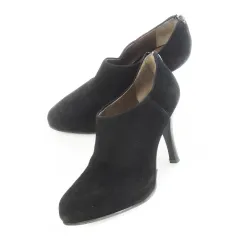 銀座かねまつ GINZA Kanematsu AQUA BELL ブーティ ブーツ ハイヒール アーモンドトゥ ピンヒール スエード レザー 革 小さいサイズ 21.5 黒 ブラック /CK23 ■GY18