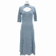 リエンダ rienda スリットボタンフレアKnit OP ワンピース フェイクパール 半袖 ロング マキシ F 水色 ブルー /FF