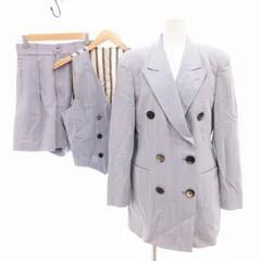 ロペ ROPE 3Pスーツ セットアップ テーラードジャケット ベスト ハーフパンツ ショーツ ストライプ ウール ダブル 6B 総裏 M 水色 ライトブルー /FT