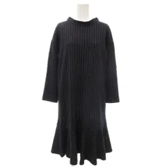 クミキョク 組曲 KUMIKYOKU ワンピース ひざ丈 ストライプ柄 七分袖 フレア 1 S 紺 ネイビー /NU