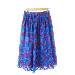 ユナイテッドアローズ UNITED ARROWS スカート ギャザー フレア ミモレ ロング ジャカード プリント ベロア 花柄 38 M 青 ブルー /CK31