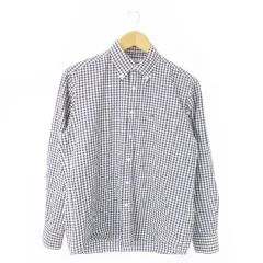 クロコダイル CROCODILE ボタンダウンシャツ 長袖 コットン ギンガムチェック 総柄 ロゴ M 青 ブルー /AO8