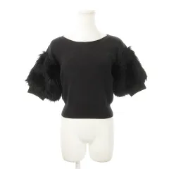 スナイデル SNIDEL ポイントエコファーニットトップス ラウンドネック 五分袖 F 黒 ブラック SWNT174189 /MN22