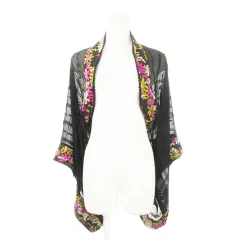 グレースコンチネンタル GRACE CONTINENTAL ボレロ カーディガン 七分袖 ワイドスリーブ シルク 絹 透け感 ライン レース フラワー 花柄 36 S 黒 ブラック /AH25 ■GY99