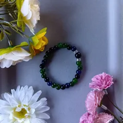 ハンドメイドビーズブレスレット／ブルー×グリーン×シルバーパーツ／18cm／ユニセックス