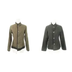 ヒロココシノ HIROKO KOSHINO リバーシブルジャケット スタンドカラー ドットストライプ ジャカード 9 茶 ブラウン 黒 ブラック /AH1 ■GY99