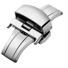 バネ棒/バネ棒はずし付き バックル バタフライ ゴールド/シルバー/ローズゴールド/ブラック 12/14/16/18/20/22mm クラスプ レザー/革腕時計バンド交換用 尾錠 ステンレス鋼の時計 Dバックル 観音開きタイプ プッシュ式 [BINLUN]