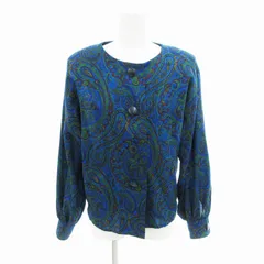 ジバンシィ GIVENCHY ヴィンテージ ブラウス ノーカラー ペイズリー柄 長袖 8 青 ブルー /HO□ 0426 ■GY18
