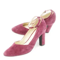 コールハーン COLE HAAN スエードパンプス ハイヒール アーモンドトゥ レザー 革 アンクルストラップ 5.5 22.5cm 紫 パープル /CK23 ■GY11