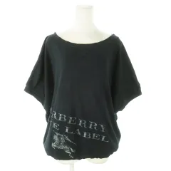 バーバリーブルーレーベル BURBERRY BLUE LABEL カットソー ラウンドネック 五分袖 ドルマン バルーン プリント ロゴ 38 M 紺 ネイビー /AO24