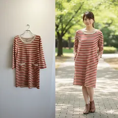 極美品✨ シューラルー SHOO-LA-RUE マリン ボーダー チュニック カットソー ワンピース 長袖 ひざ丈 大人 カジュアル シンプル 普段着 ゆったり 体型カバー 大人可愛い 小さめ