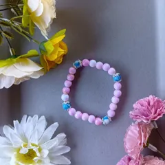 ハンドメイドビーズブレスレット／ピンク×アクセントカラー×シルバーパーツ／17cm／ユニセックス