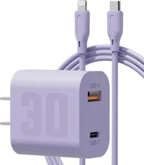 PD充電器 30W Type C 急速充電器 アイフォン1.5mケーブル付き USB-A/USB-C 2ポート ACアダプター 充電器 GaN(窒化ガリウム採用) コンパクト充電器PSE認証獲得【PD&QC3.0対応】落雷保護iPhone Galaxy など