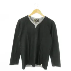 ビームスハート BEAMS HEART カットソー Tシャツ レイヤードネック 長袖 ストレッチ ロゴ L 黒 ブラック /AO18 ■GY99