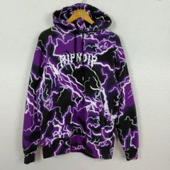 RIPNDIP リップンディップ スウェット パーカー 総柄 ロゴプリント パープル Sサイズ メンズ 古着 ストリート スポーツMIX