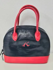 M【ヴィンテージ】キタムラ ハンドバック ネイビー レッド レザー