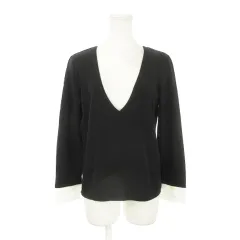 レリアン Leilian ニット セーター Vネック 長袖 レイヤード カフス 11 黒 ブラック /AH8 