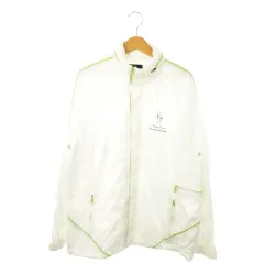 23区 オンワード樫山 SPORT ウインドブレーカー スタンドカラー ジップアップ フード収納 ロゴ プリント パッチ ゴルフ 4 XL 白 ホワイト /MN17 ■GY99