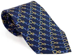 グッチ　GUCCI　シルクネクタイ　チェーン柄　パターン総柄　ネイビー系　送料無料
