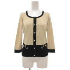 トゥービーシック TO BE CHIC カーディガン ニット 七分袖 リボン バイカラー 2 ベージュ 黒 ブラック /NU