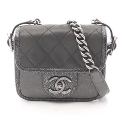 シャネル CHANEL ショルダーバッグ マトラッセ シルバーグレー レザー マトラッセ ミニ チェーンショルダー レディース Used A