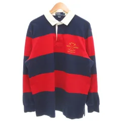ポロ バイ ラルフローレン Polo by Ralph Lauren ラガーシャツ 長袖 LL 赤 レッド 紺 ネイビー ロゴ刺繍 ボーダー /GV ■GY44