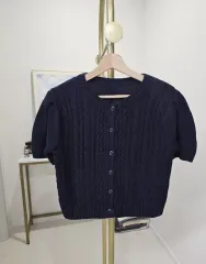 ハイクオリティ特価 ピンタックパフ ケーブル 半袖 ニットカーディガン