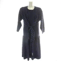 トヨコサイトウ toyoko saito  ワンピース ロング 長袖 ボーダー柄 リボンベルト ラメ 紫 パープル /MP ■GY18