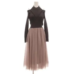 マーキュリーデュオ MERCURYDUO チュールドッキング2WAYニットワンピース ロング 長袖 切替 ホールターネック オープンショルダー S チャコールグレー 002360300101-03 /GV ■GY27