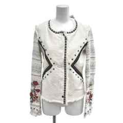 デシグアル Desigual タグ付き ツイードジャケット 花柄 刺繍デザイン 袖切替 スタッズ 36 白 ホワイト ■GY18 /TZ