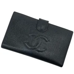 【中古】CHANEL | シャネル ココマーク キャビアスキン がま口 二つ折り長財布 ブラック【尾張小牧店】