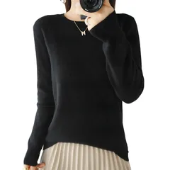 [CALM.st] ニット トップス レディース 重ね着 秋冬 ラウンドネック 長袖 無地 着痩せ 小顔 高伸縮 ニットソー カジュアル シンプル やわらか 心地よい 生地 あたたかい 暖かい ふわふわ 秋 冬 ゆったり フィット 上品  [ブラック] [L]