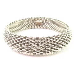 極美品◇TIFFANY&Co. ティファニー サマセット メッシュ 925 バングル ブレスレット アクセサリー シルバー 重量58.9g レディース
