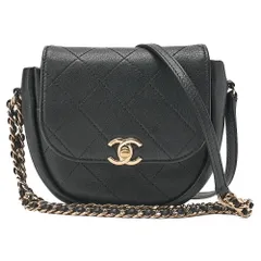 CHANEL シャネル　ラムスキン  ミニマトラッセ　ラウンド型　チェーンショルダ　黒　ゴールド金具　レディースバッグ　ブランド【中古】【送料無料】