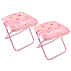 【2個セット】アウトドア用 手提げ付き 折りたたみチェア 加固スチールフレーム 耐荷重100kg ダブルレイヤー生地 収納バッグ付き  ピンク色のサムネイル