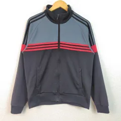 adidas アディダス トラックジャケット デカロゴ ブラック グレー Mサイズ メンズ 古着 スポーツMIX ストリート