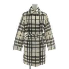 バーバリー ロンドン BURBERRY LONDON ステンカラーコート アウター 背抜き ミドル チェック柄 比翼ボタン ベルト付き 白 ホワイト 黒 ブラック /XZ ■GY18