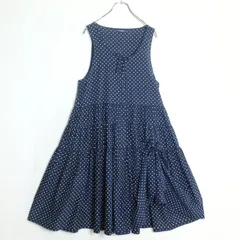 【極美品】ピンクハウス★たくし上げ♪水玉ローンワンピース ジャンパースカート ネイビー系 前開き リボンも♪z17644