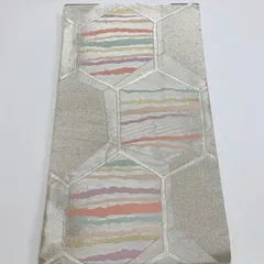 ［6882］袋帯 変わり亀甲文様 シルバー 六通 正絹 着物 フォーマル