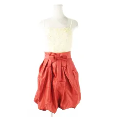 ワンピース ドレス ミニ キャミワンピ バルーン チュール バラリボン刺繍 ドッキング 切替 サテン シャンタン リボンベルト付き M オレンジ /CK21 ■GY12