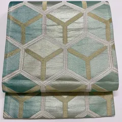 ［6889］袋帯 亀甲重ね文様 銀彩 六通 正絹 着物 フォーマル