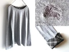 BURBERRY BLUE LABEL バーバリー ブルーレーベル ノバチェック裏地 ホースロゴ刺繍 レーヨンコットンウール ニット カットソー 38 グレー