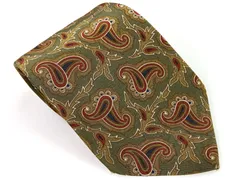 クリスチャン・ディオール　Christian Dior　シルクネクタイ　パターン総柄　プリント　ペイズリー柄　グリーン系　MS　送料無料