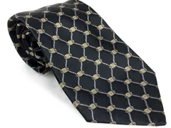 美品　グッチ　GUCCI　シルクネクタイ　Ｇロゴ　パターン総柄　ブラック×ゴールド系　送料無料