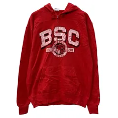 Champion プリントスウェット パーカー L レッド チャンピオン ハーフジップ フーディー ビックプリント スウェット 秋物 a802-5177