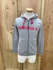 adidasアディダス トラックジャケットグレー ピンク ロゴ レディースM