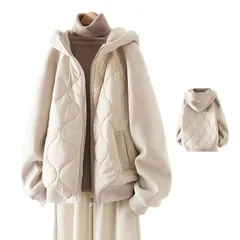 コート アウター レディース ジャケット キルティング 切替 中綿 オーバー ゆったり フード付き 冬 長袖 厚手 #