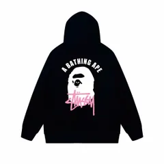 スツーシー パーカー☆STUSSY x A BATHING APE 潮牌サルの頭 プリントロゴ丸首 長袖 男女兼用