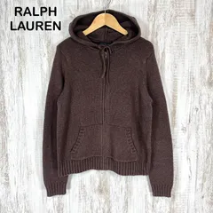 00s RALPH LAUREN ラルフローレン フルジップアップ フーディ コットン  ニット 長袖 パーカー ブラウン レディース トップス y2kのサムネイル